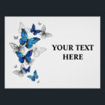 Blue Flying Butterflies Morpho Poster<br><div class="desc">Flying Blue Butterflies morpho and white butterflies on a light abstract background. Morpho. Design with blue butterflies morpho.</div>