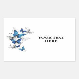 Blue Flying Butterflies Morpho Rectangular Sticker