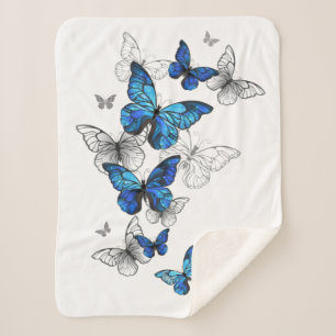 Blue Flying Butterflies Morpho Sherpa Blanket