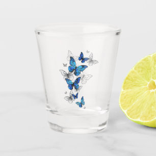 Blue Flying Butterflies Morpho Shot Glass