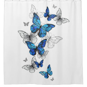 Blue Flying Butterflies Morpho Shower Curtain