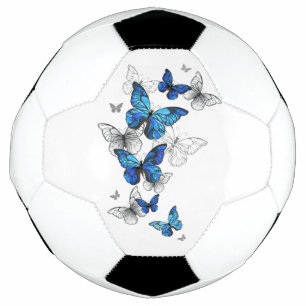 Blue Flying Butterflies Morpho Soccer Ball