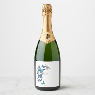 Blue Flying Butterflies Morpho Sparkling Wine Label