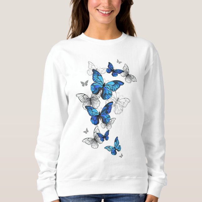 Blue Flying Butterflies Morpho Sweatshirt (Front)