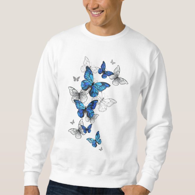 Blue Flying Butterflies Morpho Sweatshirt (Front)