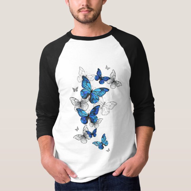 Blue Flying Butterflies Morpho T-Shirt (Front)