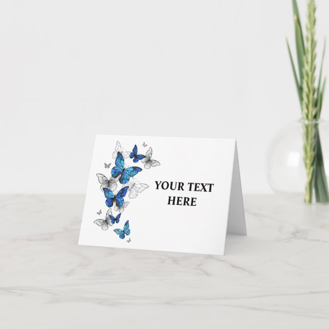 Blue Flying Butterflies Morpho Thank You Card (Front)