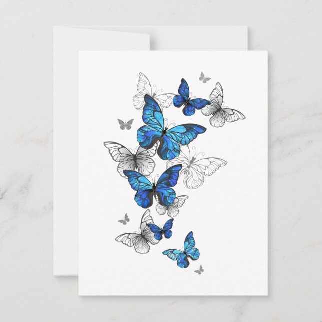 Blue Flying Butterflies Morpho Thank You Card (Front)