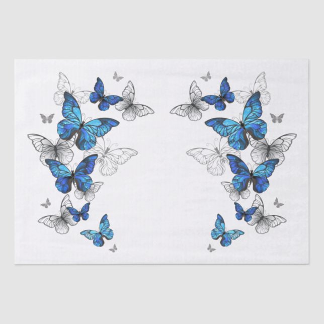 Blue Flying Butterflies Morpho Tissue Paper (Front)