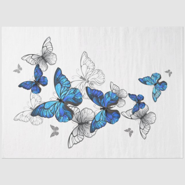 Blue Flying Butterflies Morpho Tissue Paper (Front)