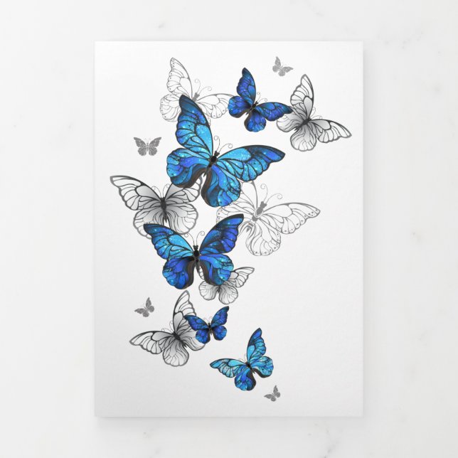 Blue Flying Butterflies Morpho Tri-Fold Announcement (Cover)