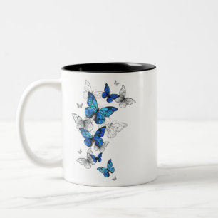 Blue Flying Butterflies Morpho Two-Tone Coffee Mug