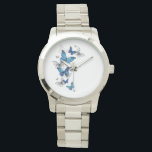 Blue Flying Butterflies Morpho Watch<br><div class="desc">Flying Blue Butterflies morpho and white butterflies on a light abstract background. Morpho. Design with blue butterflies morpho.</div>