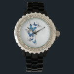 Blue Flying Butterflies Morpho Watch<br><div class="desc">Flying Blue Butterflies morpho and white butterflies on a light abstract background. Morpho. Design with blue butterflies morpho.</div>