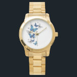 Blue Flying Butterflies Morpho Watch<br><div class="desc">Flying Blue Butterflies morpho and white butterflies on a light abstract background. Morpho. Design with blue butterflies morpho.</div>