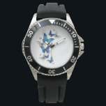 Blue Flying Butterflies Morpho Watch<br><div class="desc">Flying Blue Butterflies morpho and white butterflies on a light abstract background. Morpho. Design with blue butterflies morpho.</div>