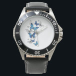 Blue Flying Butterflies Morpho Watch<br><div class="desc">Flying Blue Butterflies morpho and white butterflies on a light abstract background. Morpho. Design with blue butterflies morpho.</div>