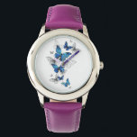 Blue Flying Butterflies Morpho Watch<br><div class="desc">Flying Blue Butterflies morpho and white butterflies on a light abstract background. Morpho. Design with blue butterflies morpho.</div>