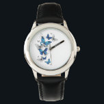Blue Flying Butterflies Morpho Watch<br><div class="desc">Flying Blue Butterflies morpho and white butterflies on a light abstract background. Morpho. Design with blue butterflies morpho.</div>