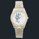 Blue Flying Butterflies Morpho Watch<br><div class="desc">Flying Blue Butterflies morpho and white butterflies on a light abstract background. Morpho. Design with blue butterflies morpho.</div>