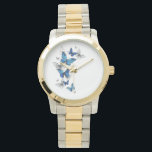 Blue Flying Butterflies Morpho Watch<br><div class="desc">Flying Blue Butterflies morpho and white butterflies on a light abstract background. Morpho. Design with blue butterflies morpho.</div>