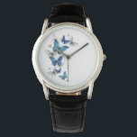 Blue Flying Butterflies Morpho Watch<br><div class="desc">Flying Blue Butterflies morpho and white butterflies on a light abstract background. Morpho. Design with blue butterflies morpho.</div>