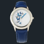 Blue Flying Butterflies Morpho Watch<br><div class="desc">Flying Blue Butterflies morpho and white butterflies on a light abstract background. Morpho. Design with blue butterflies morpho.</div>