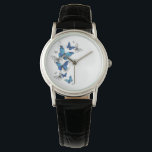 Blue Flying Butterflies Morpho Watch<br><div class="desc">Flying Blue Butterflies morpho and white butterflies on a light abstract background. Morpho. Design with blue butterflies morpho.</div>