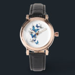 Blue Flying Butterflies Morpho Watch<br><div class="desc">Flying Blue Butterflies morpho and white butterflies on a light abstract background. Morpho. Design with blue butterflies morpho.</div>