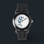 Blue Flying Butterflies Morpho Watch<br><div class="desc">Flying Blue Butterflies morpho and white butterflies on a light abstract background. Morpho. Design with blue butterflies morpho.</div>