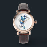 Blue Flying Butterflies Morpho Watch<br><div class="desc">Flying Blue Butterflies morpho and white butterflies on a light abstract background. Morpho. Design with blue butterflies morpho.</div>