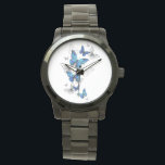 Blue Flying Butterflies Morpho Watch<br><div class="desc">Flying Blue Butterflies morpho and white butterflies on a light abstract background. Morpho. Design with blue butterflies morpho.</div>