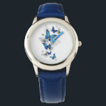 Blue Flying Butterflies Morpho Watch<br><div class="desc">Flying Blue Butterflies morpho and white butterflies on a light abstract background. Morpho. Design with blue butterflies morpho.</div>
