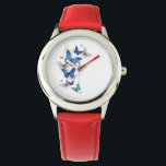 Blue Flying Butterflies Morpho Watch<br><div class="desc">Flying Blue Butterflies morpho and white butterflies on a light abstract background. Morpho. Design with blue butterflies morpho.</div>