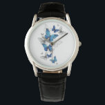 Blue Flying Butterflies Morpho Watch<br><div class="desc">Flying Blue Butterflies morpho and white butterflies on a light abstract background. Morpho. Design with blue butterflies morpho.</div>