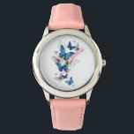 Blue Flying Butterflies Morpho Watch<br><div class="desc">Flying Blue Butterflies morpho and white butterflies on a light abstract background. Morpho. Design with blue butterflies morpho.</div>