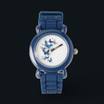 Blue Flying Butterflies Morpho Watch<br><div class="desc">Flying Blue Butterflies morpho and white butterflies on a light abstract background. Morpho. Design with blue butterflies morpho.</div>