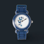 Blue Flying Butterflies Morpho Watch<br><div class="desc">Flying Blue Butterflies morpho and white butterflies on a light abstract background. Morpho. Design with blue butterflies morpho.</div>