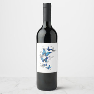 Blue Flying Butterflies Morpho Wine Label