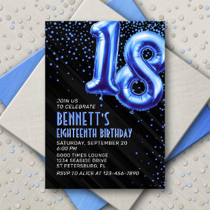 Blue Foil Balloons 18th Birthday Invitation