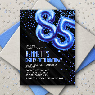 Blue Foil Balloons 85th Birthday Invitation