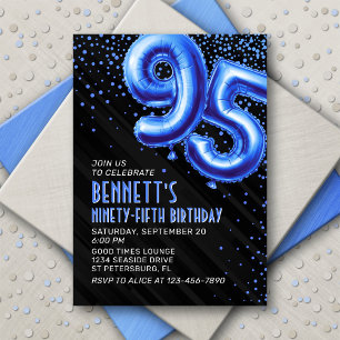 Blue Foil Balloons 95th Birthday Invitation