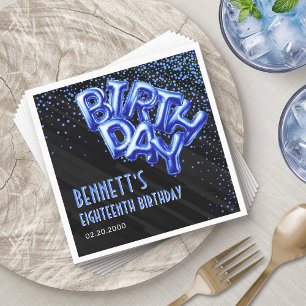 Blue Foil Balloons Birthday Napkin
