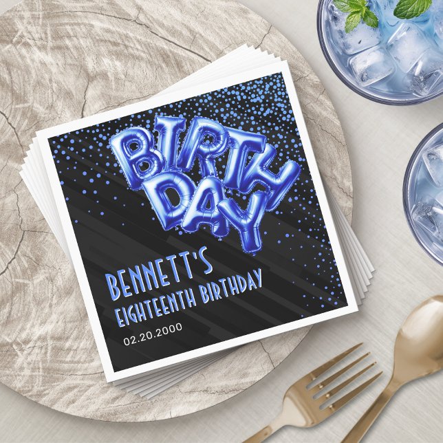 Blue Foil Balloons Birthday Napkin (Creator Uploaded)