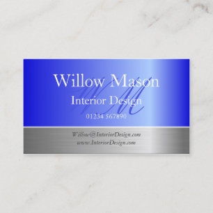 Blue Foil & Brushed Steel Monogram Business Card