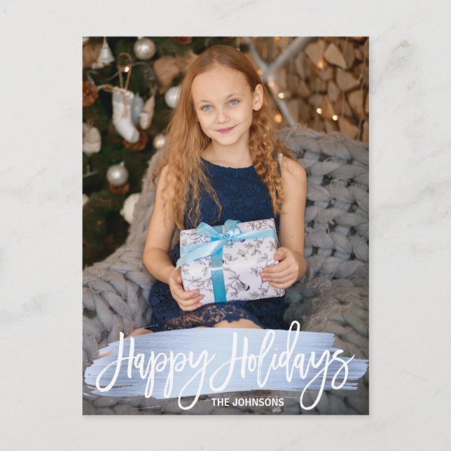 Blue Foil Christmas Happy Holidays Family | PHOTO Holiday Postcard (Front)
