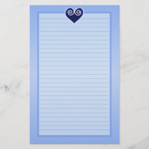 Blue Foil Heart Lined Stationery