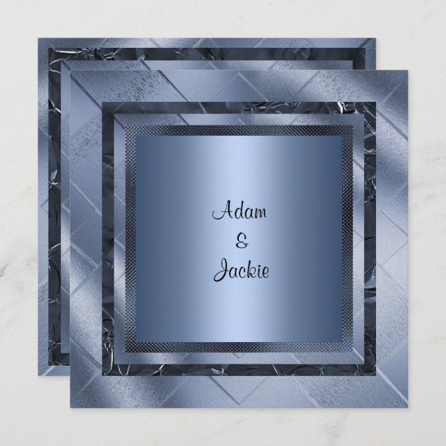 BLUE FOIL METALLIC FOIL LAYERED ELEGANT WEDDING INVITATION (Front/Back)