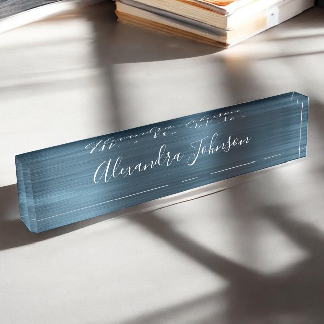 Blue Foil Metallic Modern Elegant Professional Nameplate (Creator Uploaded)