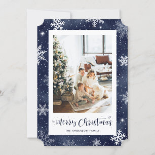 Blue Foil Photo Merry Christmas Holiday Card